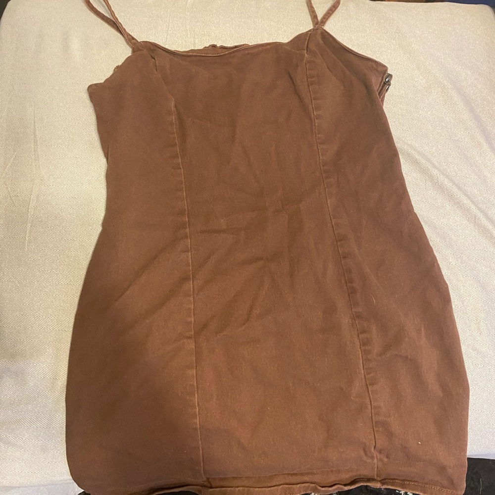 Divided by H&M brown denim spaghetti strap mini dress